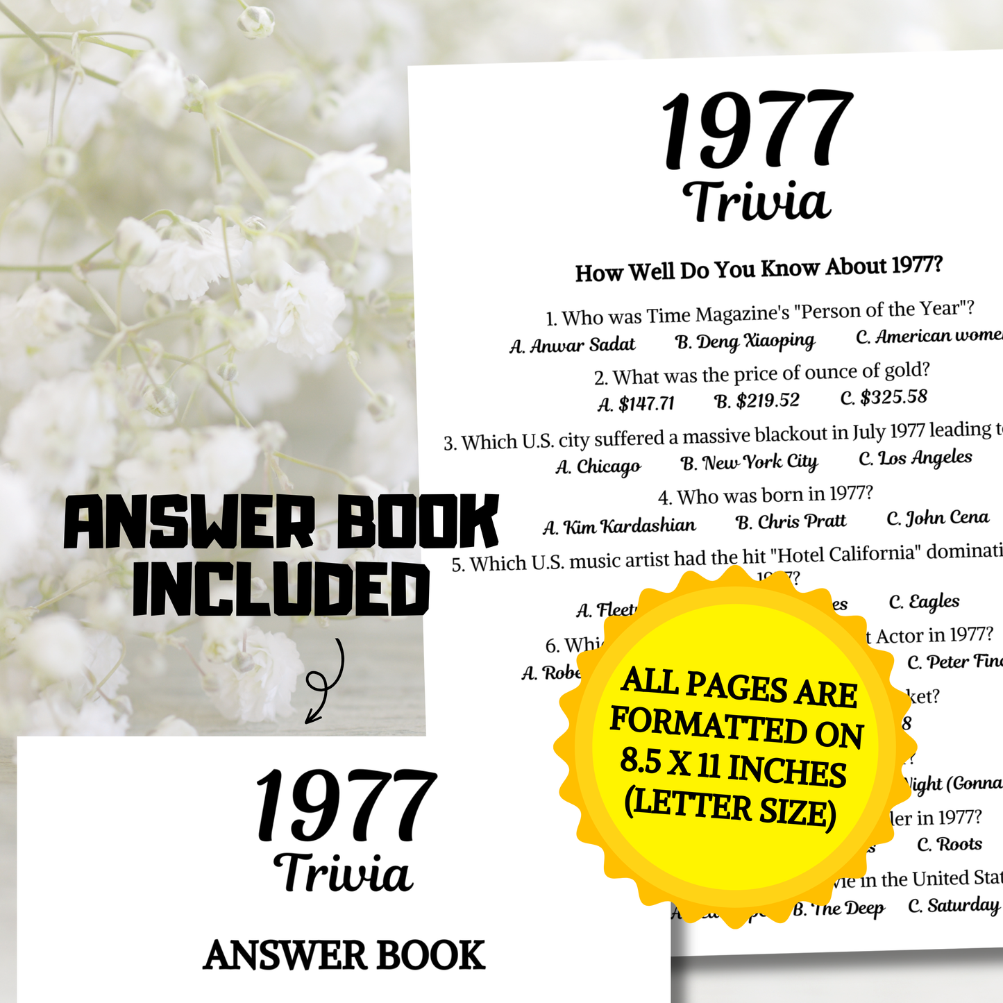1977 Trivia Game | Printable 49th Birthday Party Game
