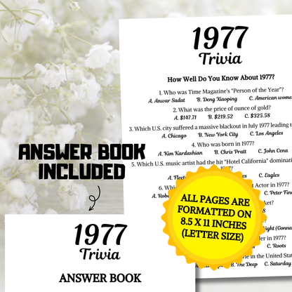 1977 Trivia Game | Printable 49th Birthday Party Game