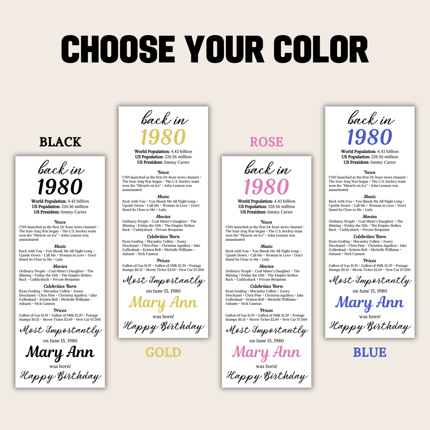 1980 Birthday Table Cards | Editable 45th Birthday Place Cards