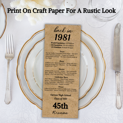 1981 Class Reunion Table Cards | Editable 45th Class Reunion Place Cards