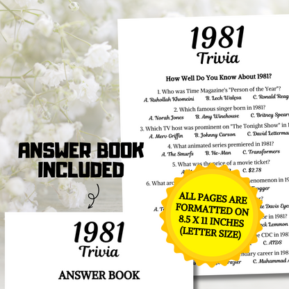 1981 Trivia Game | Printable 44th Birthday Party Game