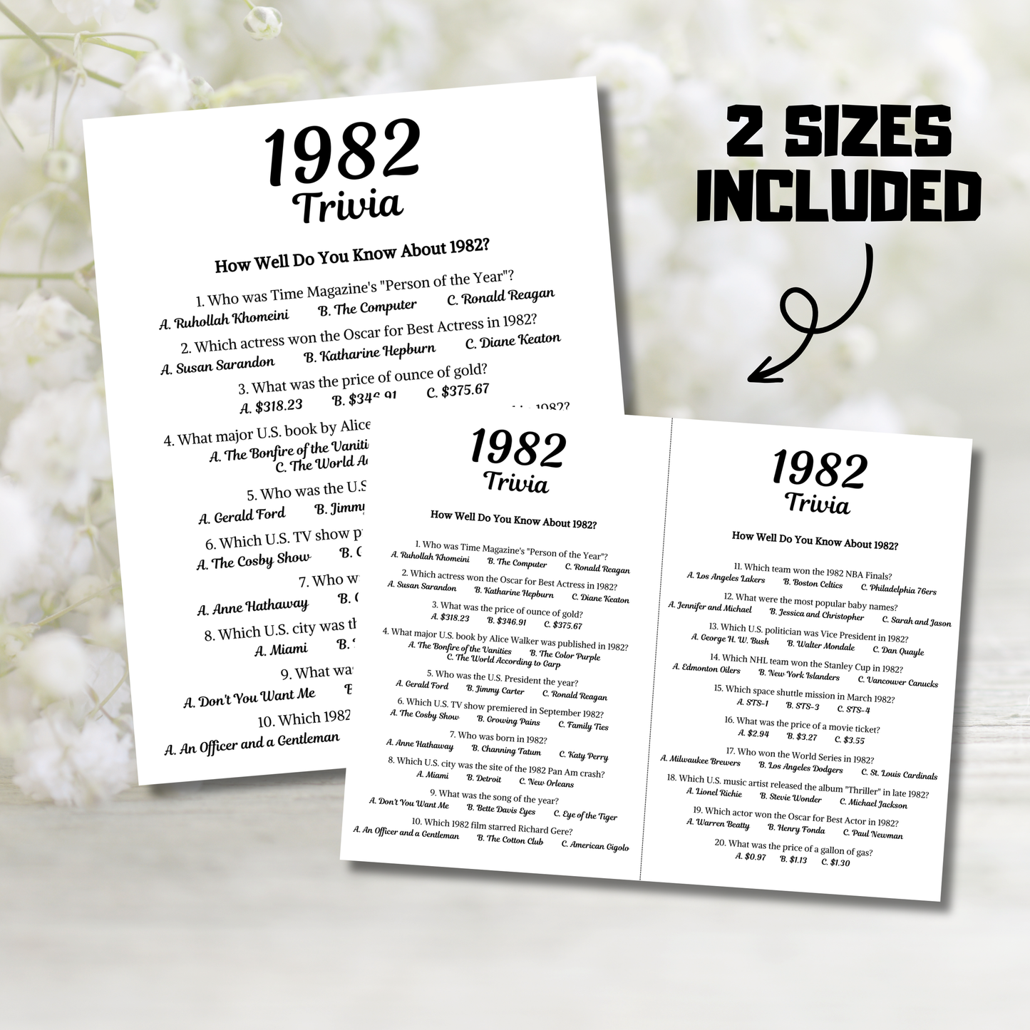 1982 Trivia Game | Printable 44th Birthday Party Game