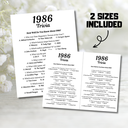 1986 Trivia Game | Printable 39th Birthday Party Game