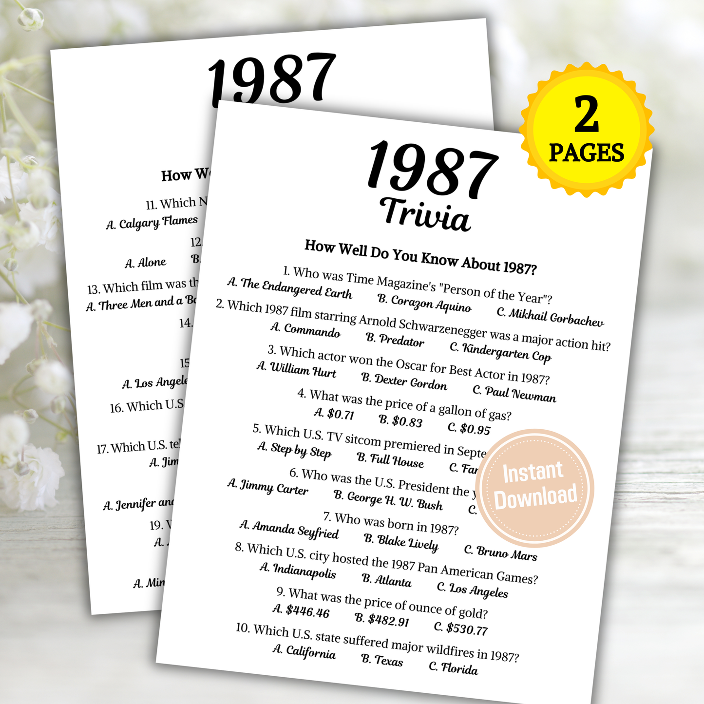 1987 Trivia Game | Printable 39th Birthday Party Game