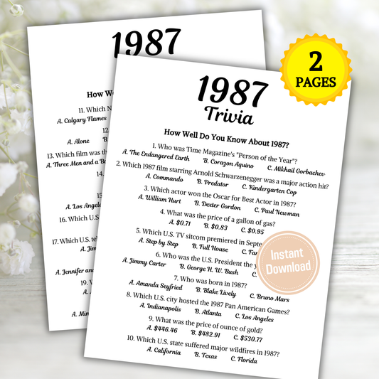 1987 Trivia Game | Printable 39th Birthday Party Game