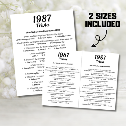 1987 Trivia Game | Printable 39th Birthday Party Game