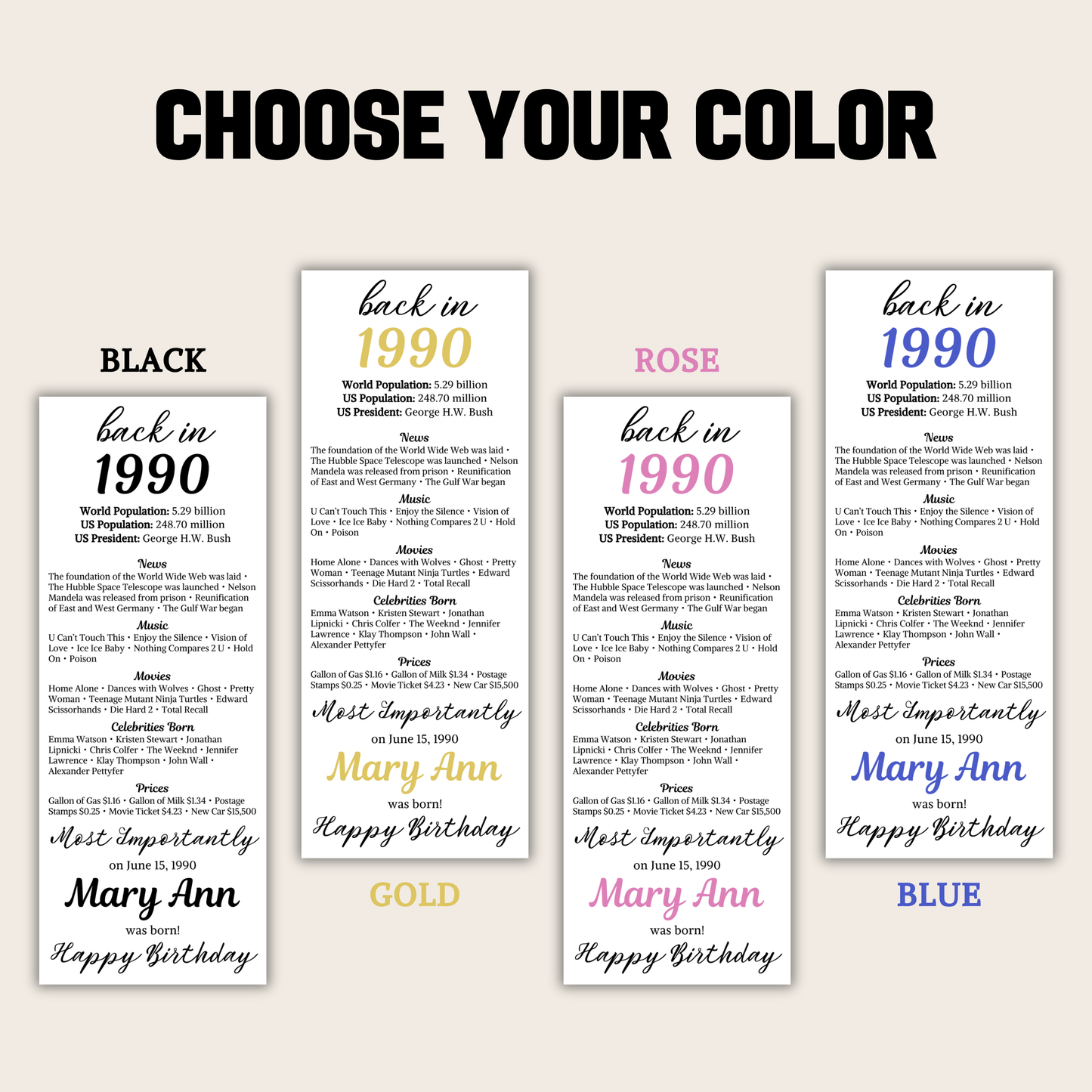 1990 Birthday Table Cards | Editable 35th Birthday Place Cards
