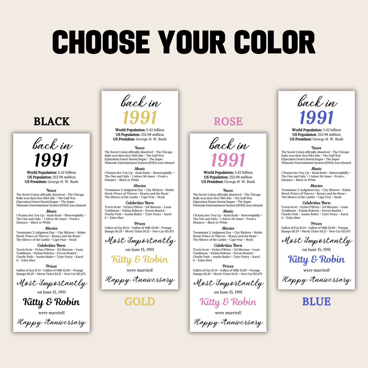 1991 Anniversary Table Cards | Editable 35th Anniversary Place Cards