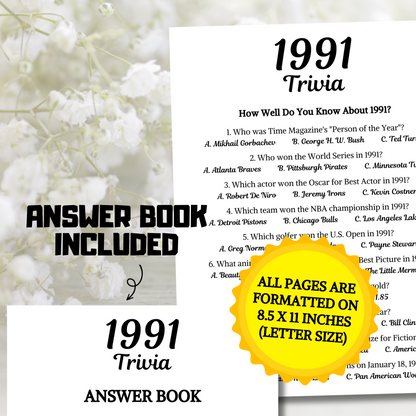 1991 Trivia Game | Printable 34th Birthday Party Game