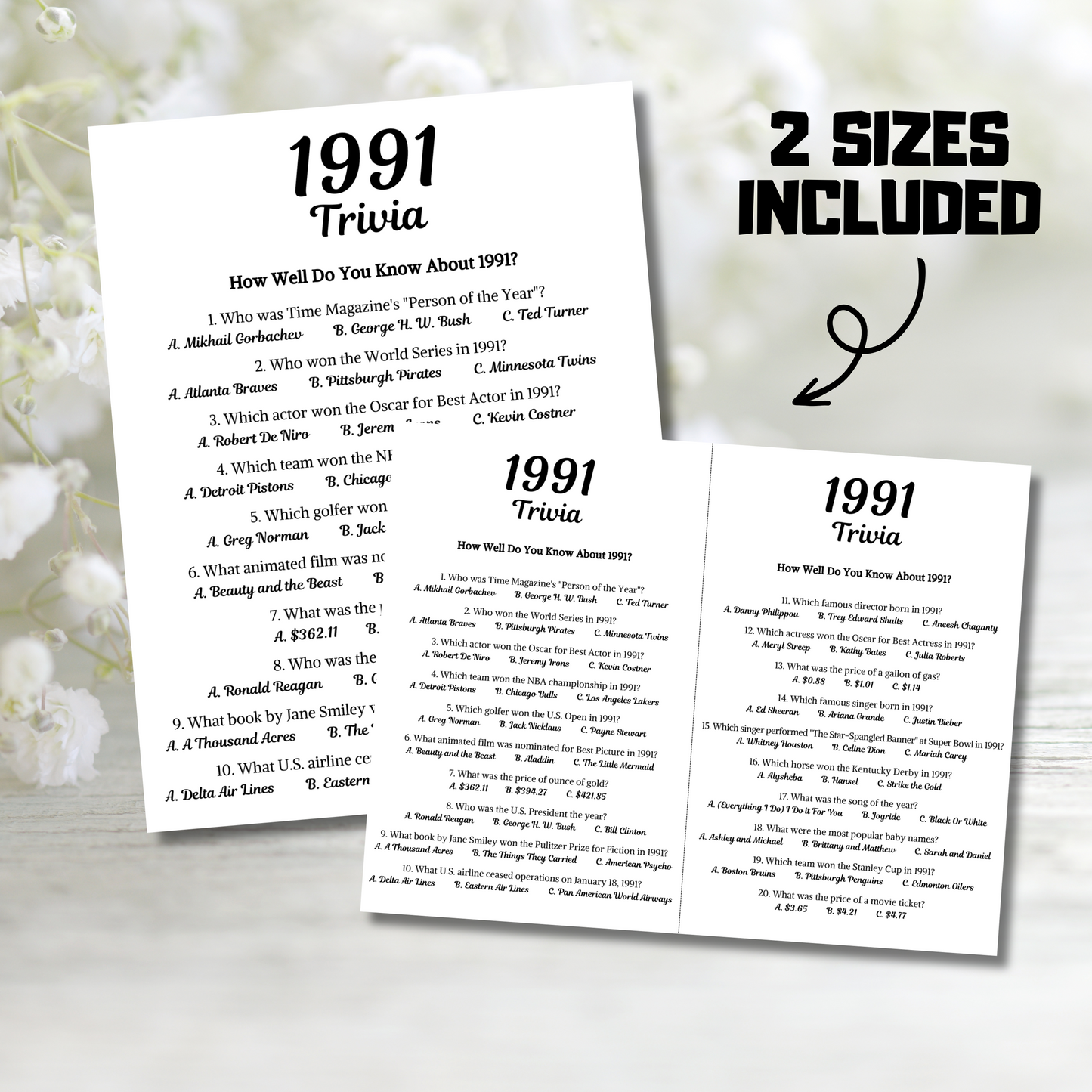 1991 Trivia Game | Printable 34th Birthday Party Game