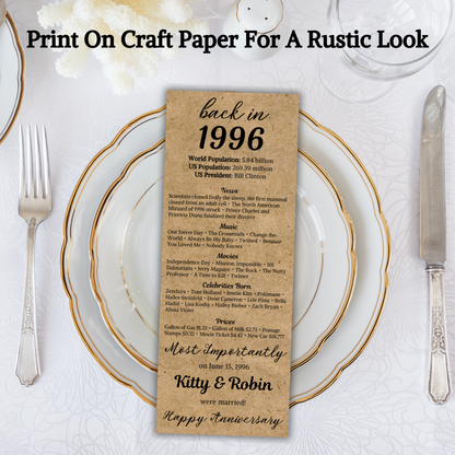 1996 Anniversary Table Cards | Editable 30th Anniversary Place Cards