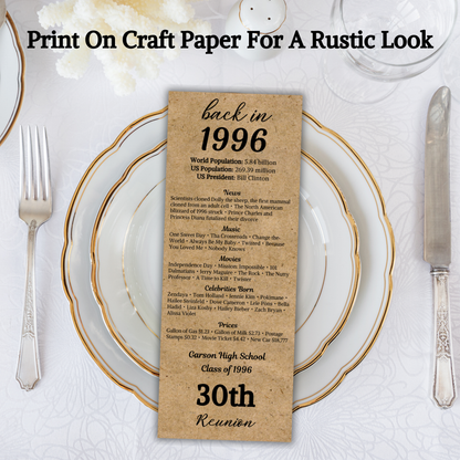 1996 Class Reunion Table Cards | Editable 30th Class Reunion Place Cards