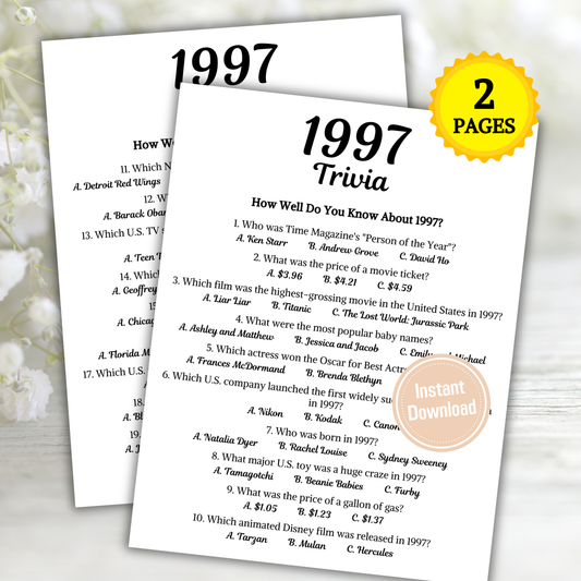 1997 Trivia Game | Printable 29th Birthday Party Game