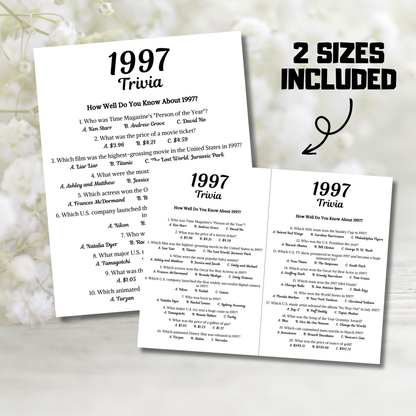 1997 Trivia Game | Printable 29th Birthday Party Game
