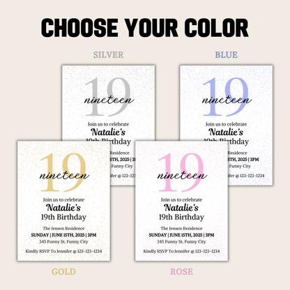 19th Birthday Invitation | Editable 19th Birthday Party Invite