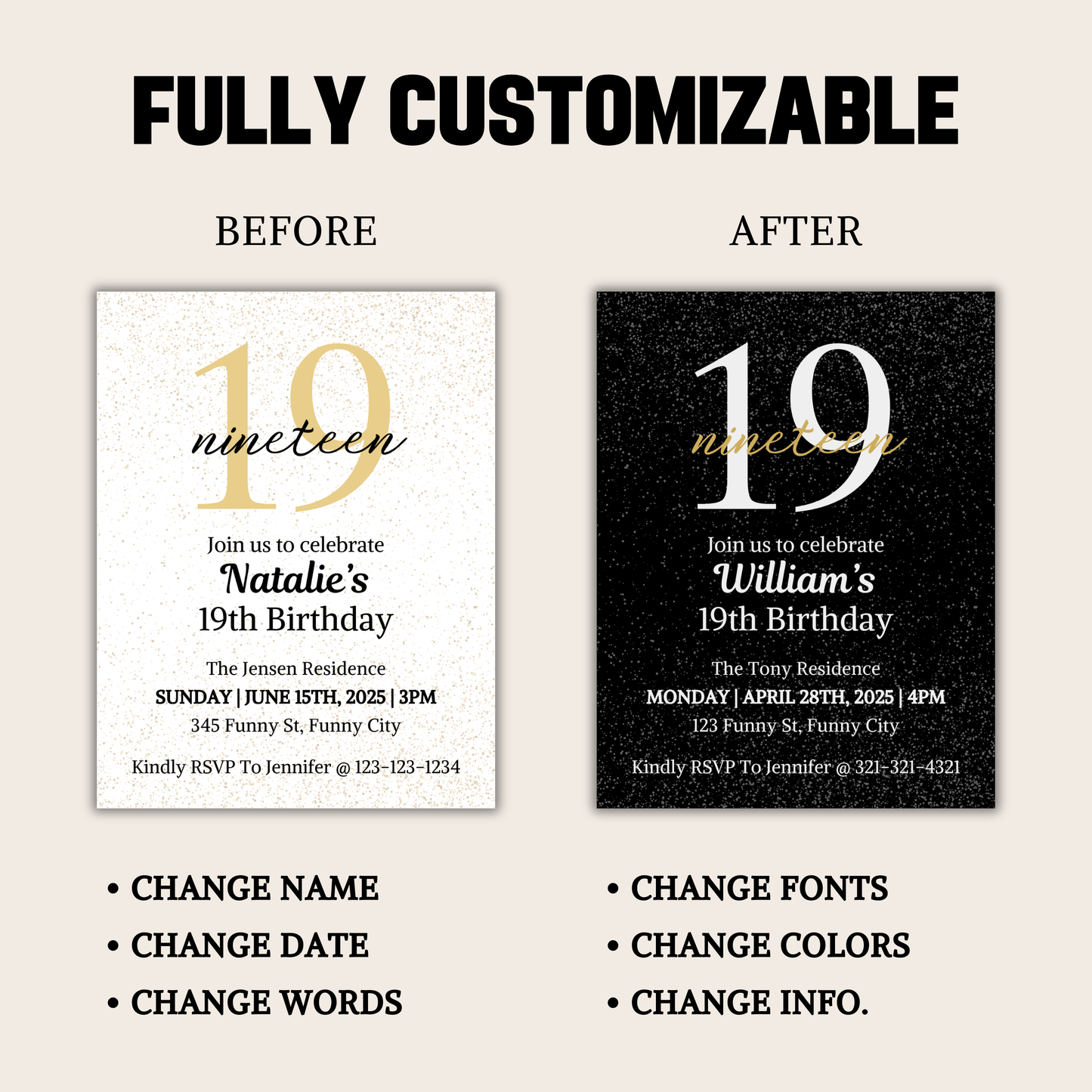 19th Birthday Invitation | Editable 19th Birthday Party Invite