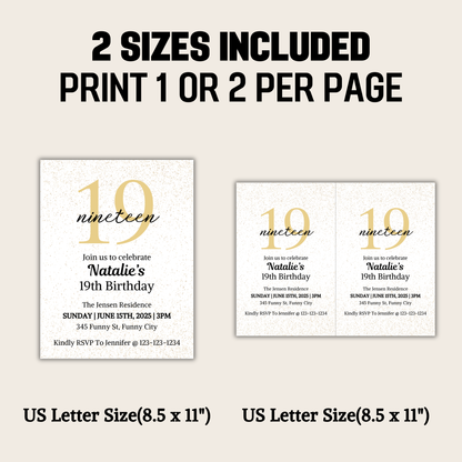 19th Birthday Invitation | Editable 19th Birthday Party Invite