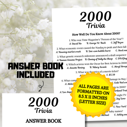 2000 Trivia Game | Printable 25th Birthday Party Game