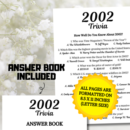 2002 Trivia Game | Printable 24th Birthday Party Game