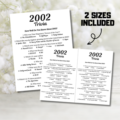 2002 Trivia Game | Printable 24th Birthday Party Game