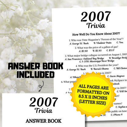 2007 Trivia Game | Printable 19th Birthday Party Game