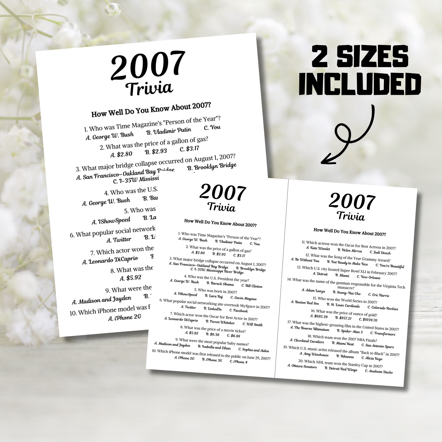2007 Trivia Game | Printable 19th Birthday Party Game