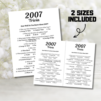 2007 Trivia Game | Printable 19th Birthday Party Game