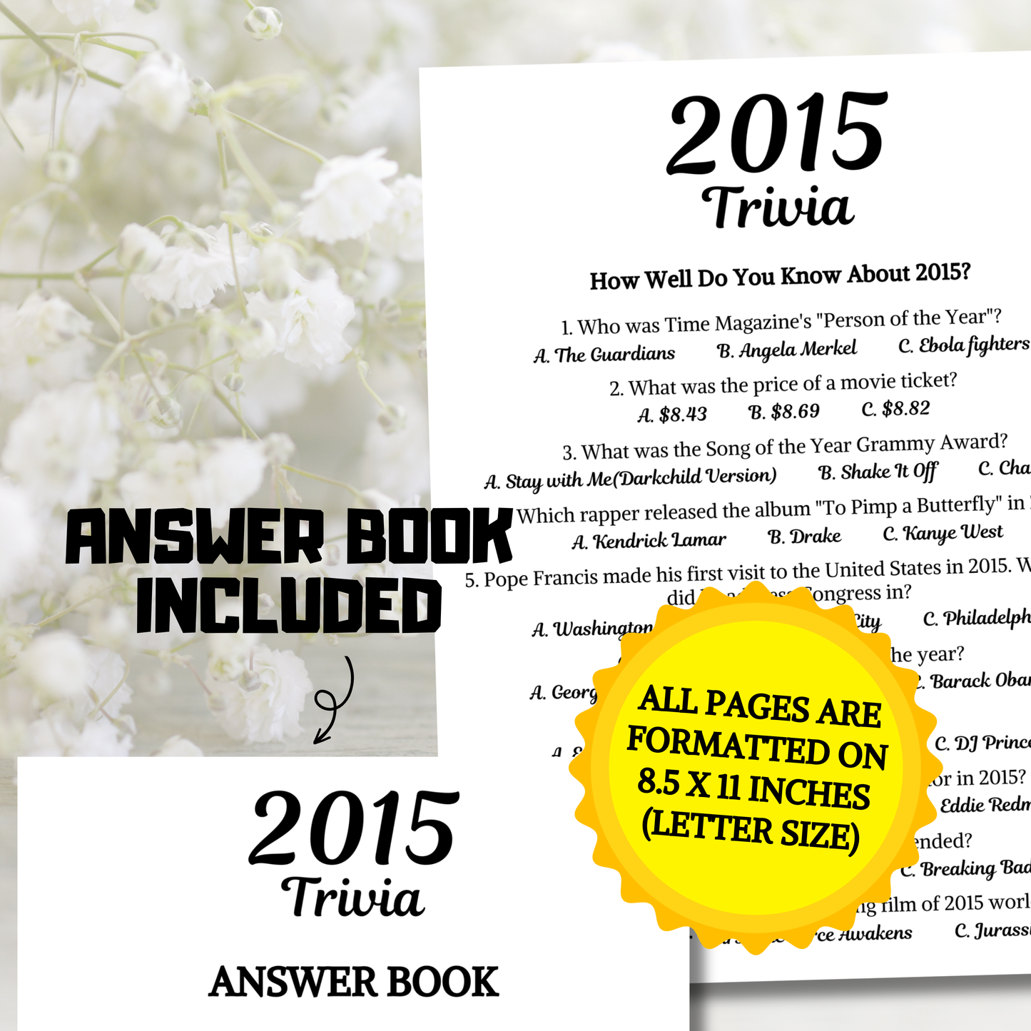 2015 Trivia Game | Printable 11th Birthday Party Game
