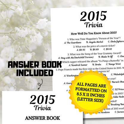 2015 Trivia Game | Printable 11th Birthday Party Game