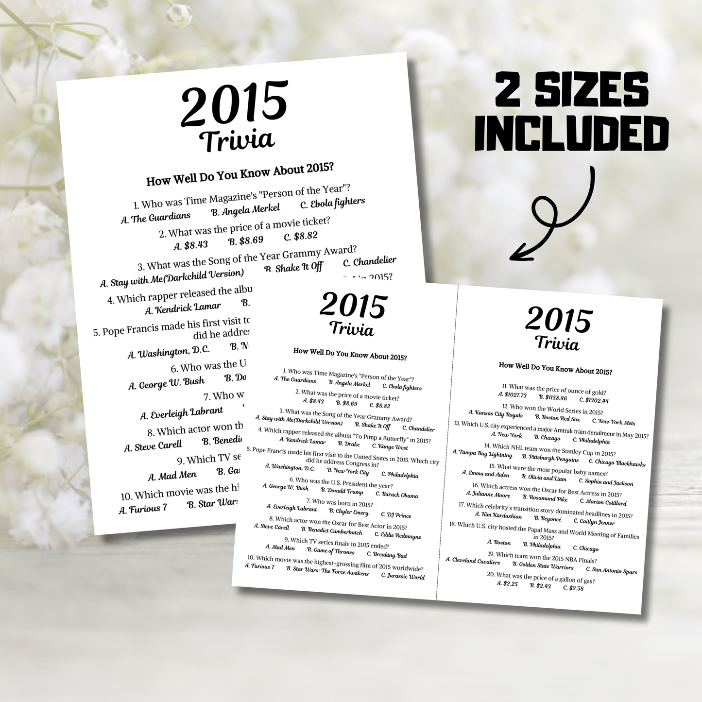 2015 Trivia Game | Printable 11th Birthday Party Game