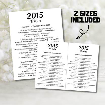 2015 Trivia Game | Printable 11th Birthday Party Game