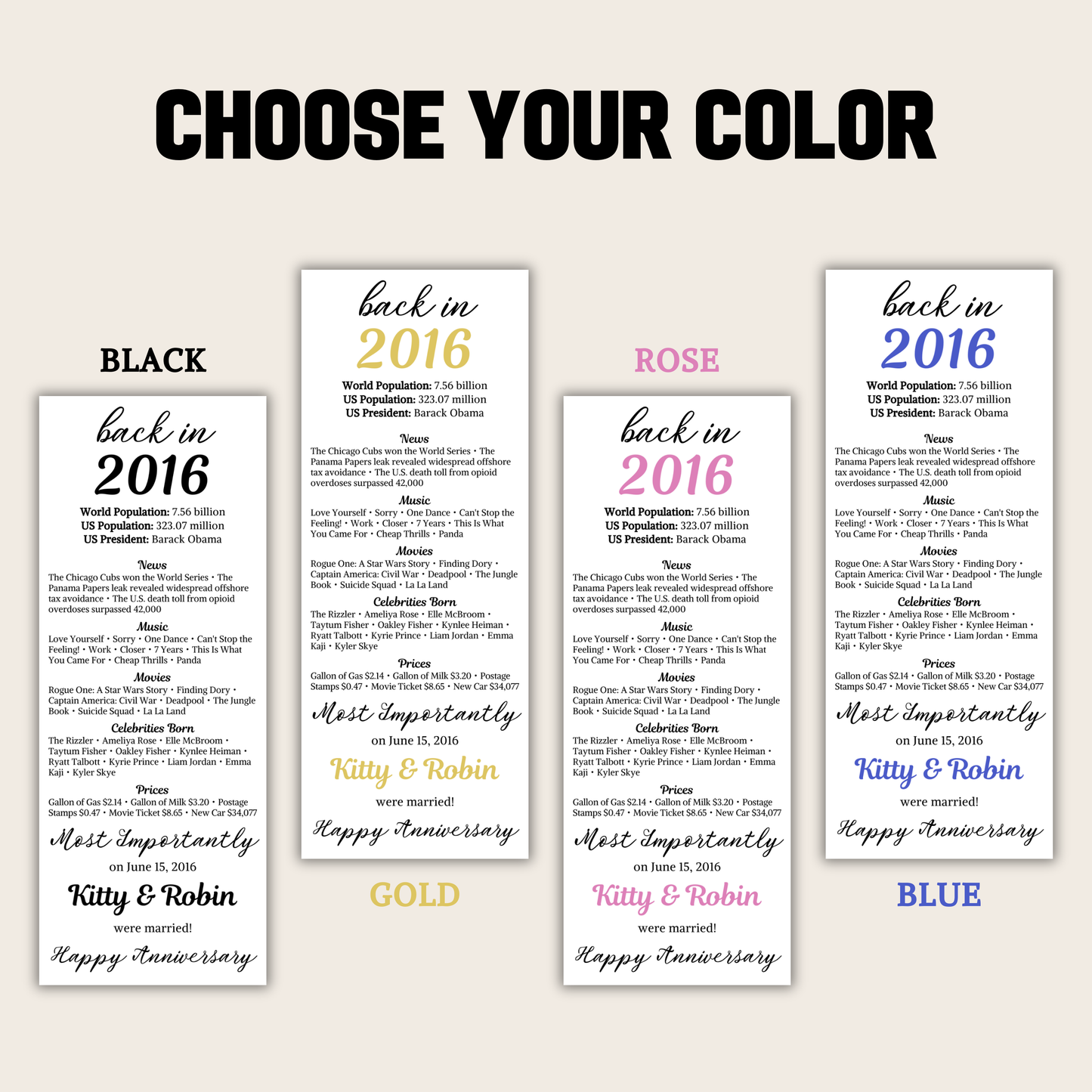 2016 Anniversary Table Cards | Editable 10th Anniversary Place Cards