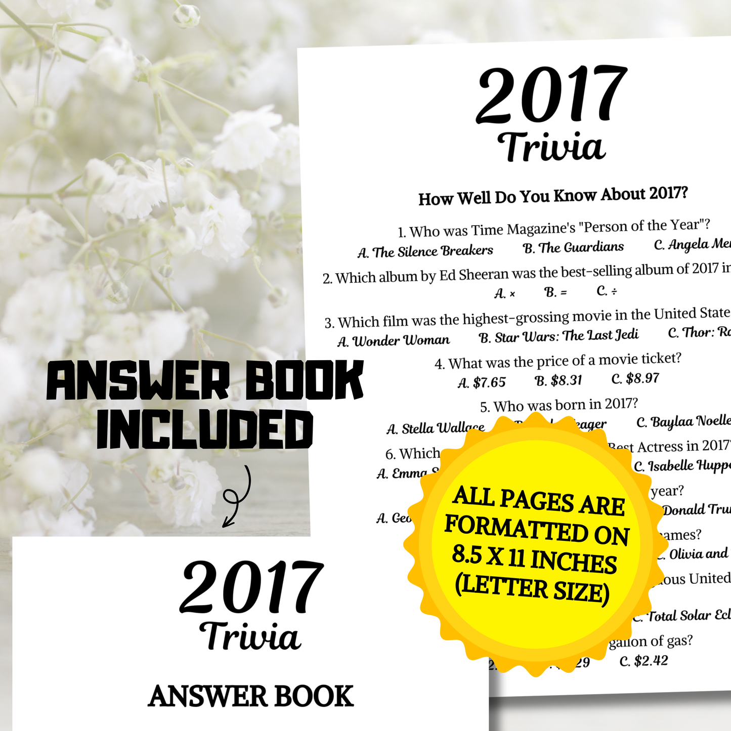 2017 Trivia Game | Printable 9th Birthday Party Game