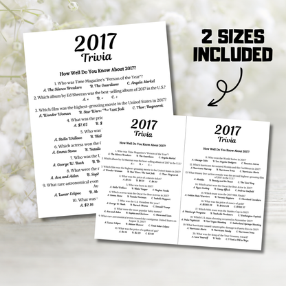 2017 Trivia Game | Printable 9th Birthday Party Game
