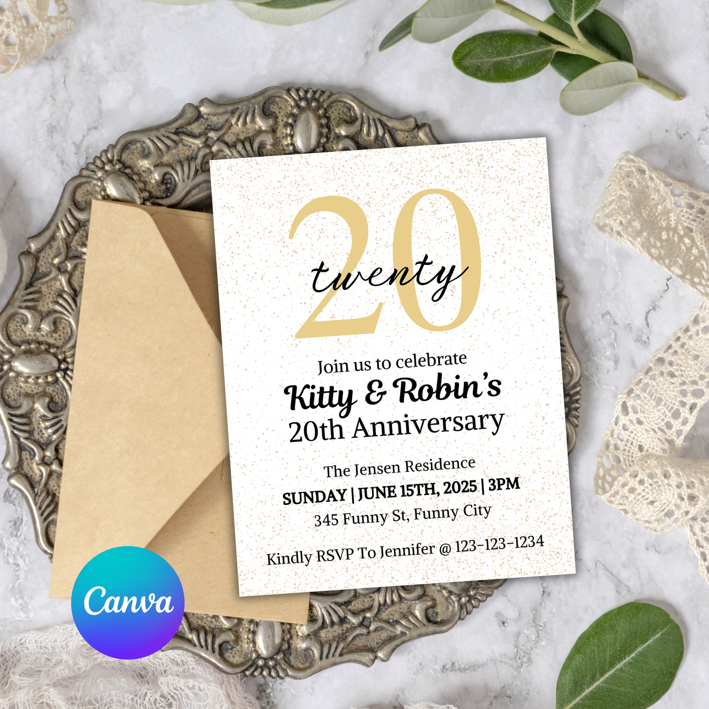 20th Anniversary Invitation | Editable 20th Anniversary Party Invite
