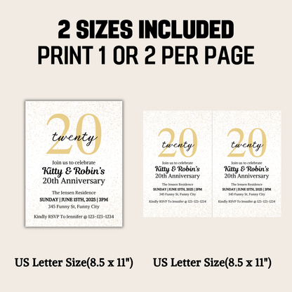20th Anniversary Invitation | Editable 20th Anniversary Party Invite