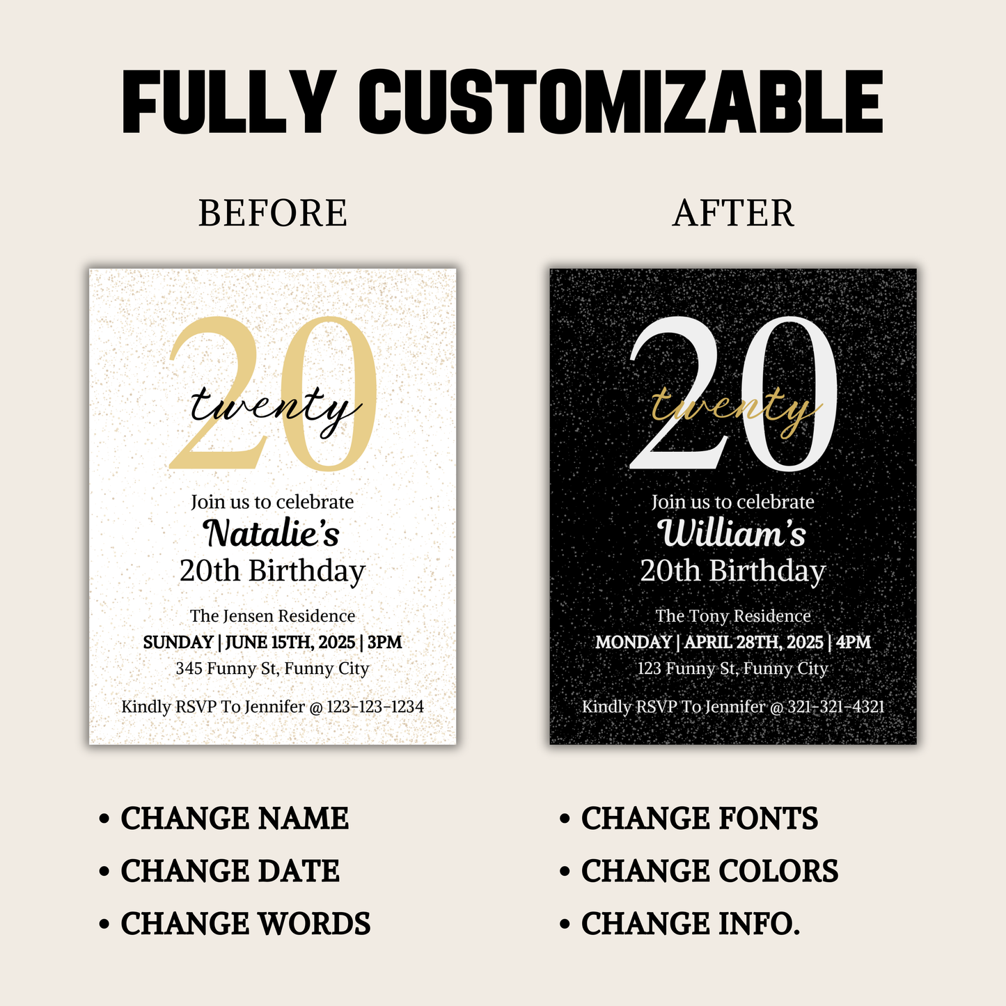 20th Birthday Invitation | Editable 20th Birthday Party Invite