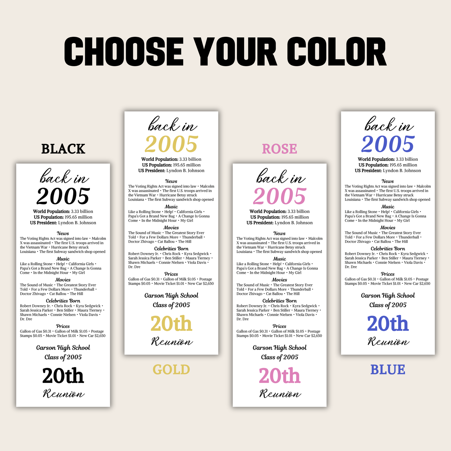 20th Class Reunion Table Cards | Editable 20th Class Reunion Place Cards