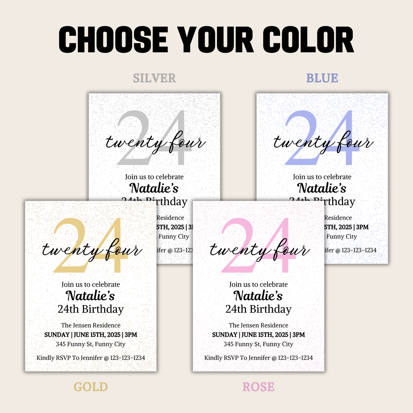 24th Birthday Invitation | Editable 24th Birthday Party Invite