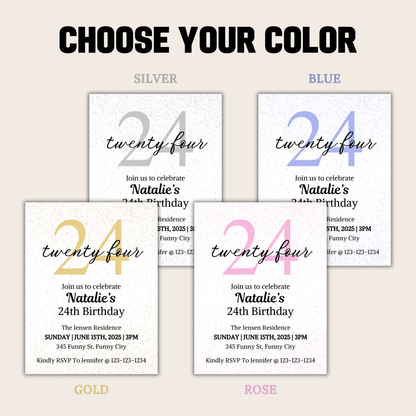 24th Birthday Invitation | Editable 24th Birthday Party Invite