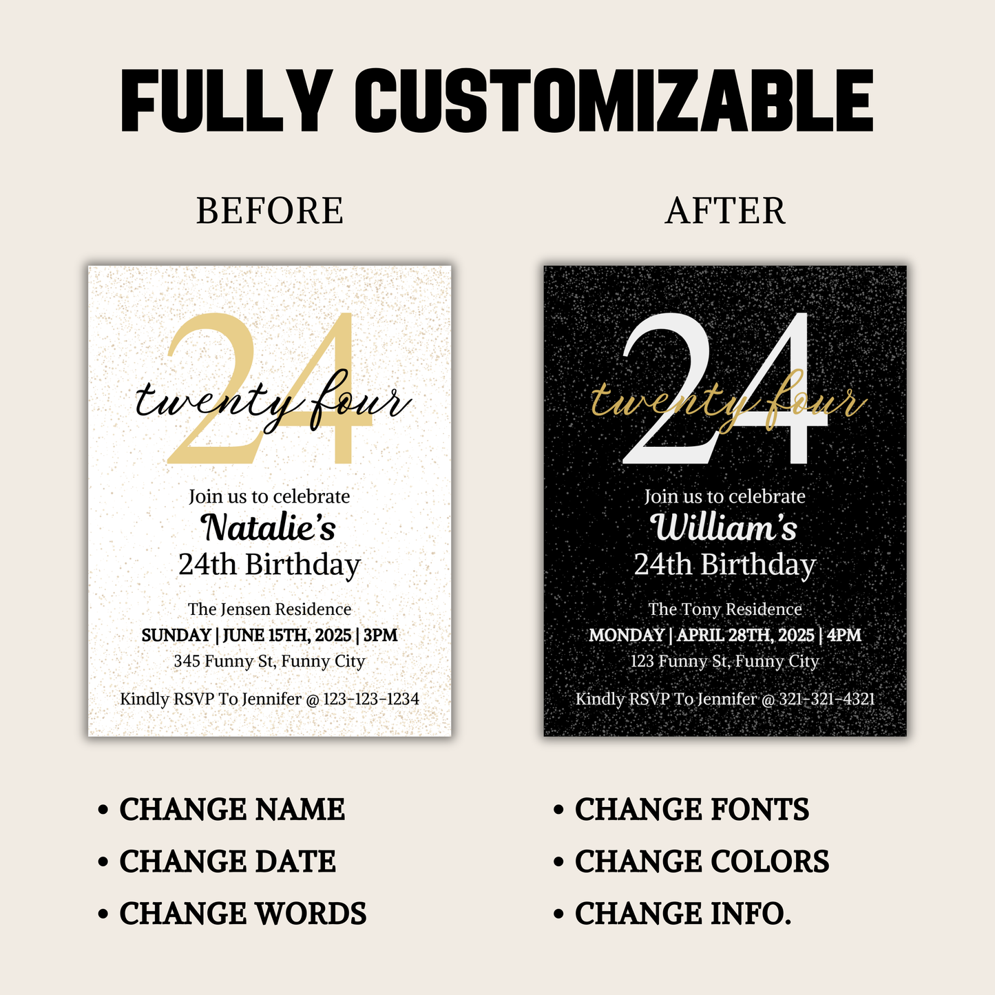 24th Birthday Invitation | Editable 24th Birthday Party Invite