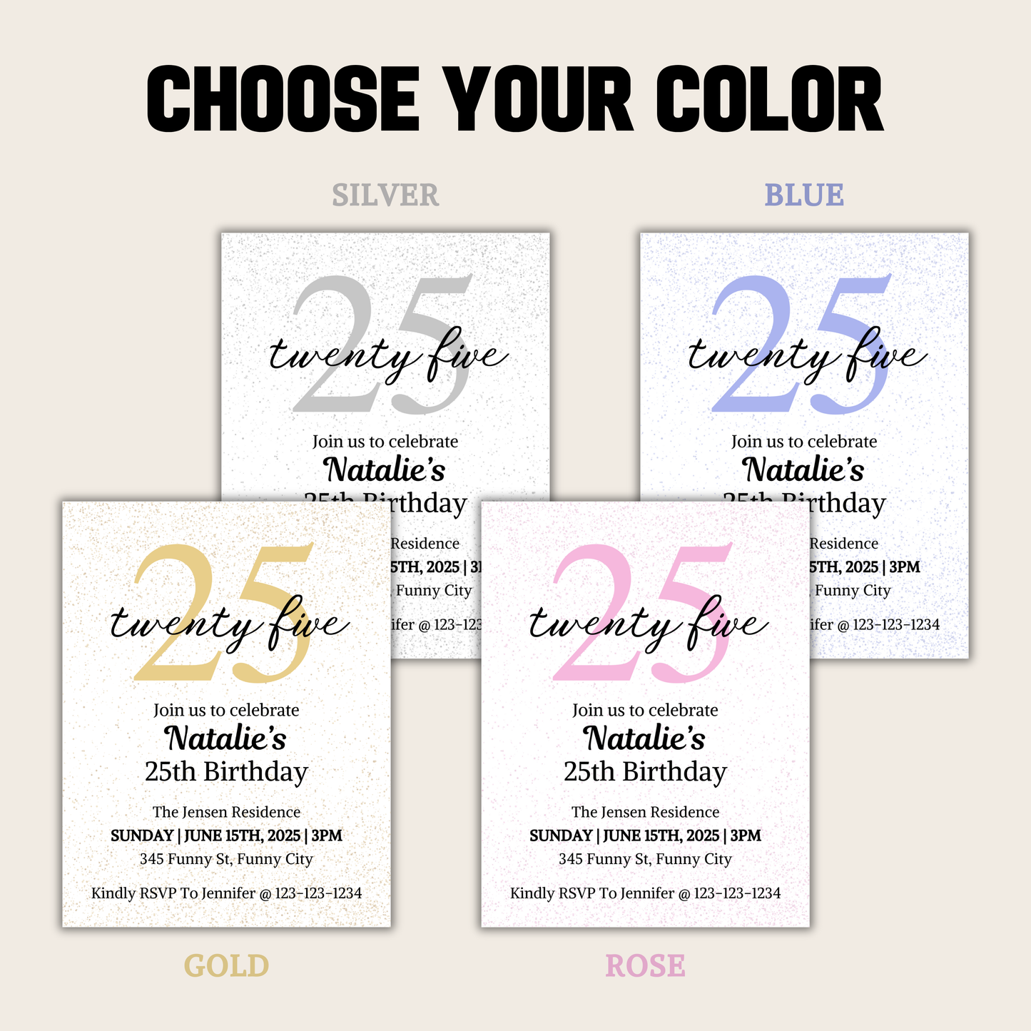 25th Birthday Invitation | Editable 25th Birthday Party Invite