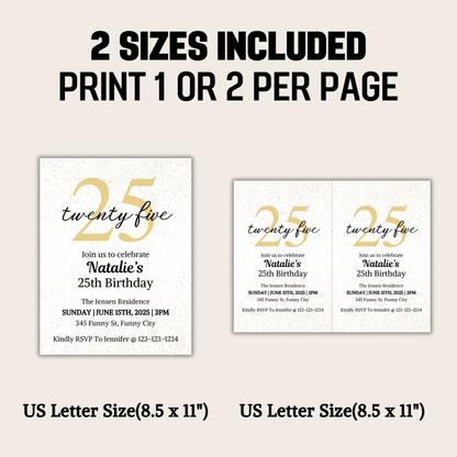 25th Birthday Invitation | Editable 25th Birthday Party Invite
