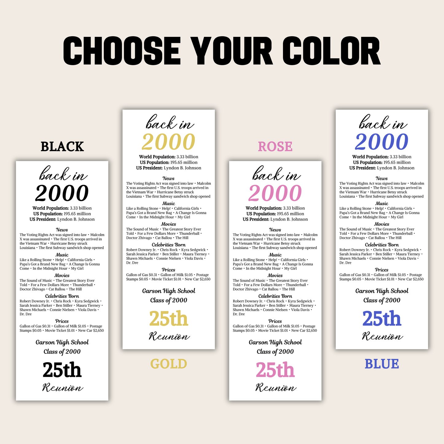 25th Class Reunion Table Cards | Editable 25th Class Reunion Place Cards