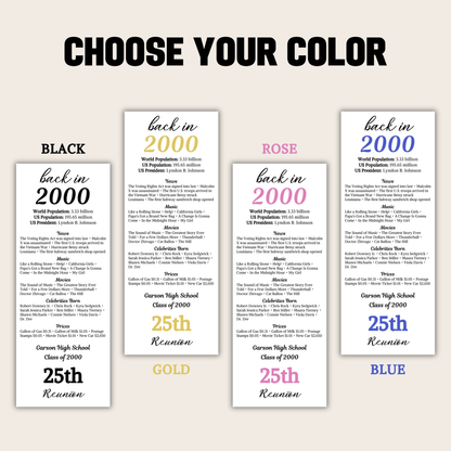 25th Class Reunion Table Cards | Editable 25th Class Reunion Place Cards