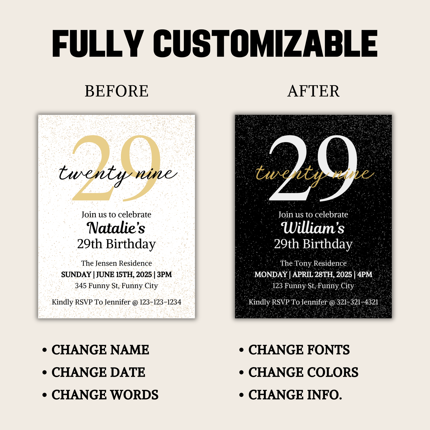 29th Birthday Invitation | Editable 29th Birthday Party Invite