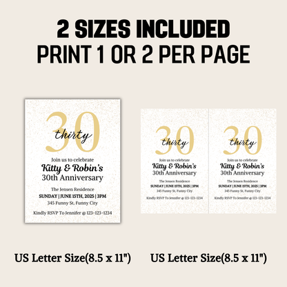 30th Anniversary Invitation | Editable 30th Anniversary Party Invite