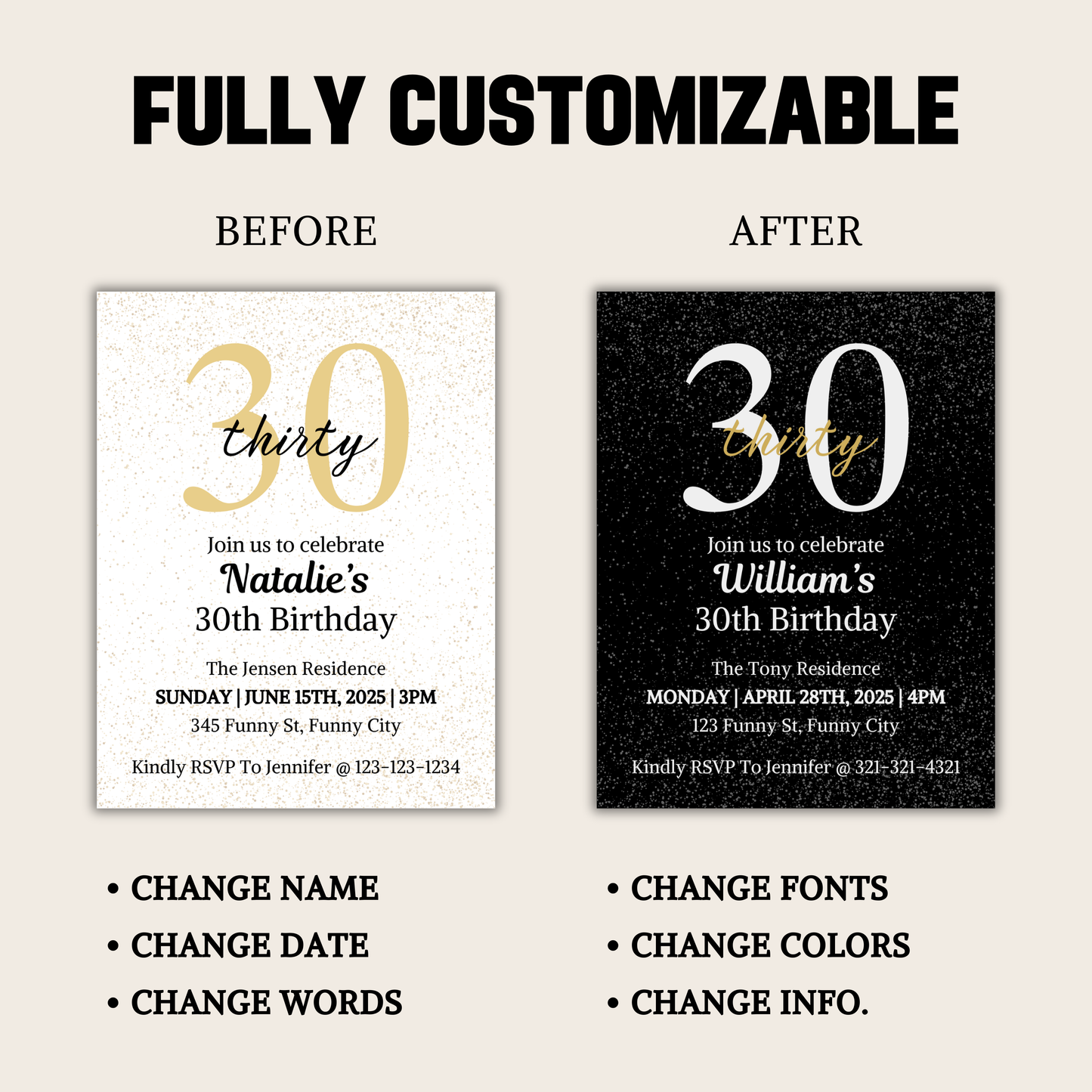 30th Birthday Invitation | Editable 30th Birthday Party Invite