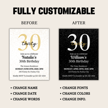 30th Birthday Invitation | Editable 30th Birthday Party Invite
