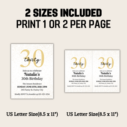30th Birthday Invitation | Editable 30th Birthday Party Invite